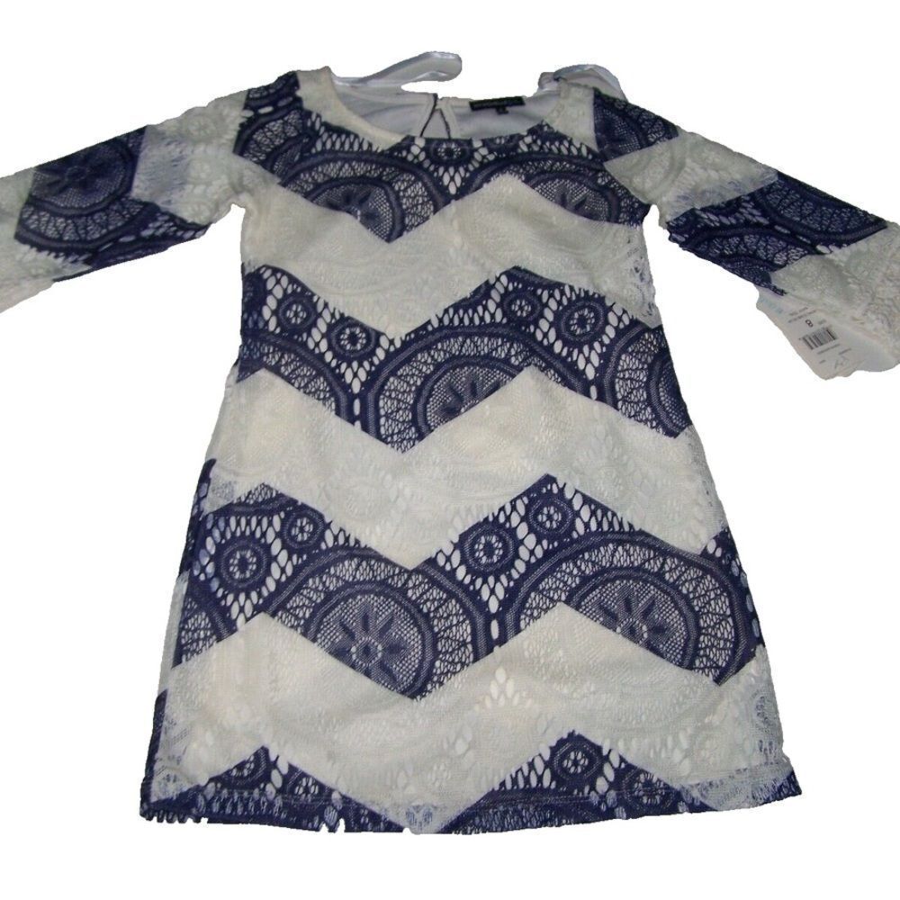 My Michelle Girls Blue and White Kids Dress Size 12